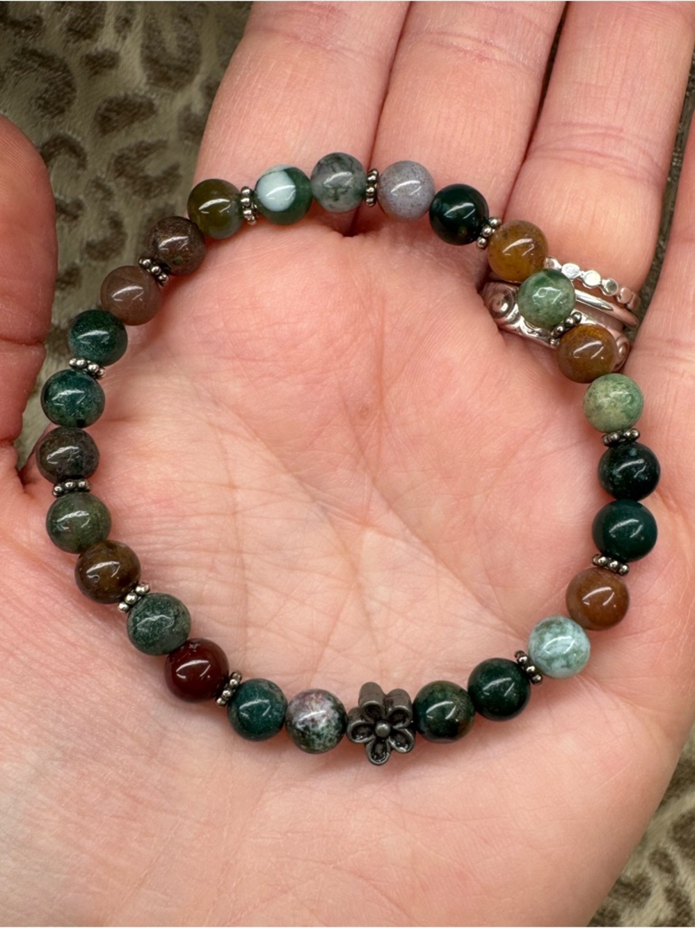 India Agate Flower Crystal Gemstone Stretch Bracelet Natural Healing Energy
